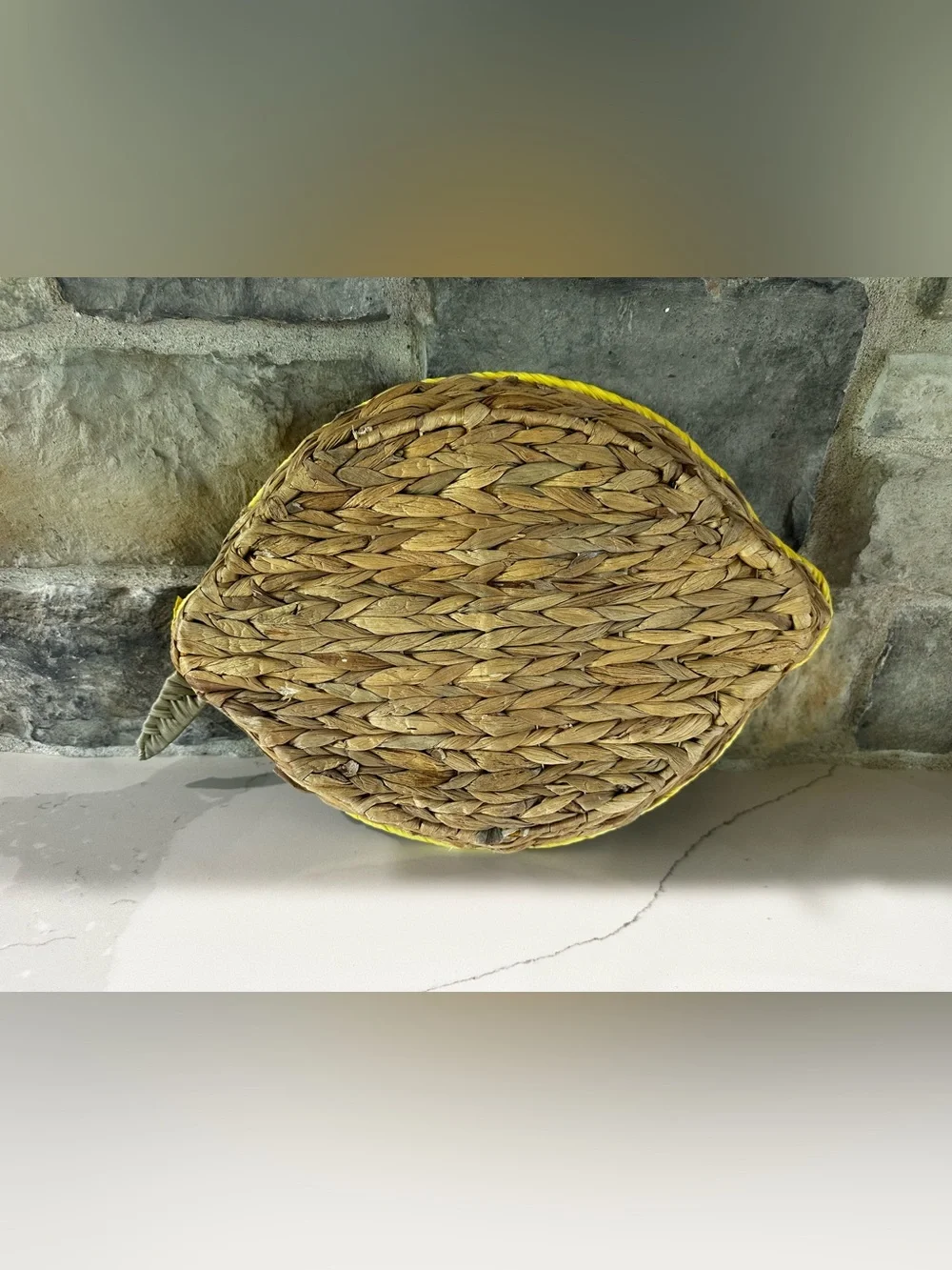 RGI Home Woven Lemon Basket Tray natural water hyacinth Wicker Yellow Border